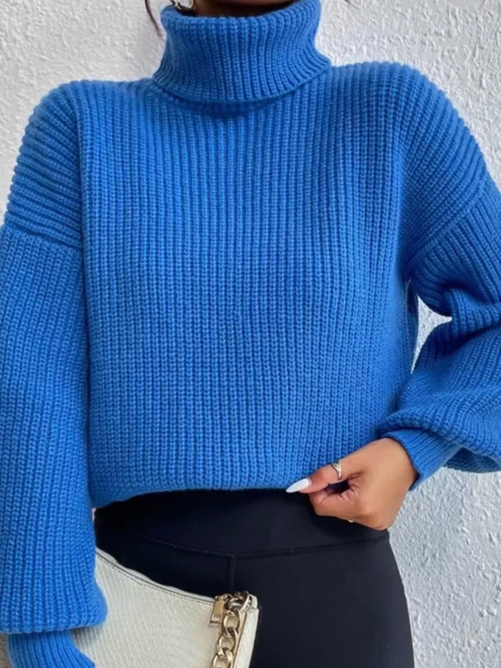 Chunky knit turtleneck royal blue small women EUC